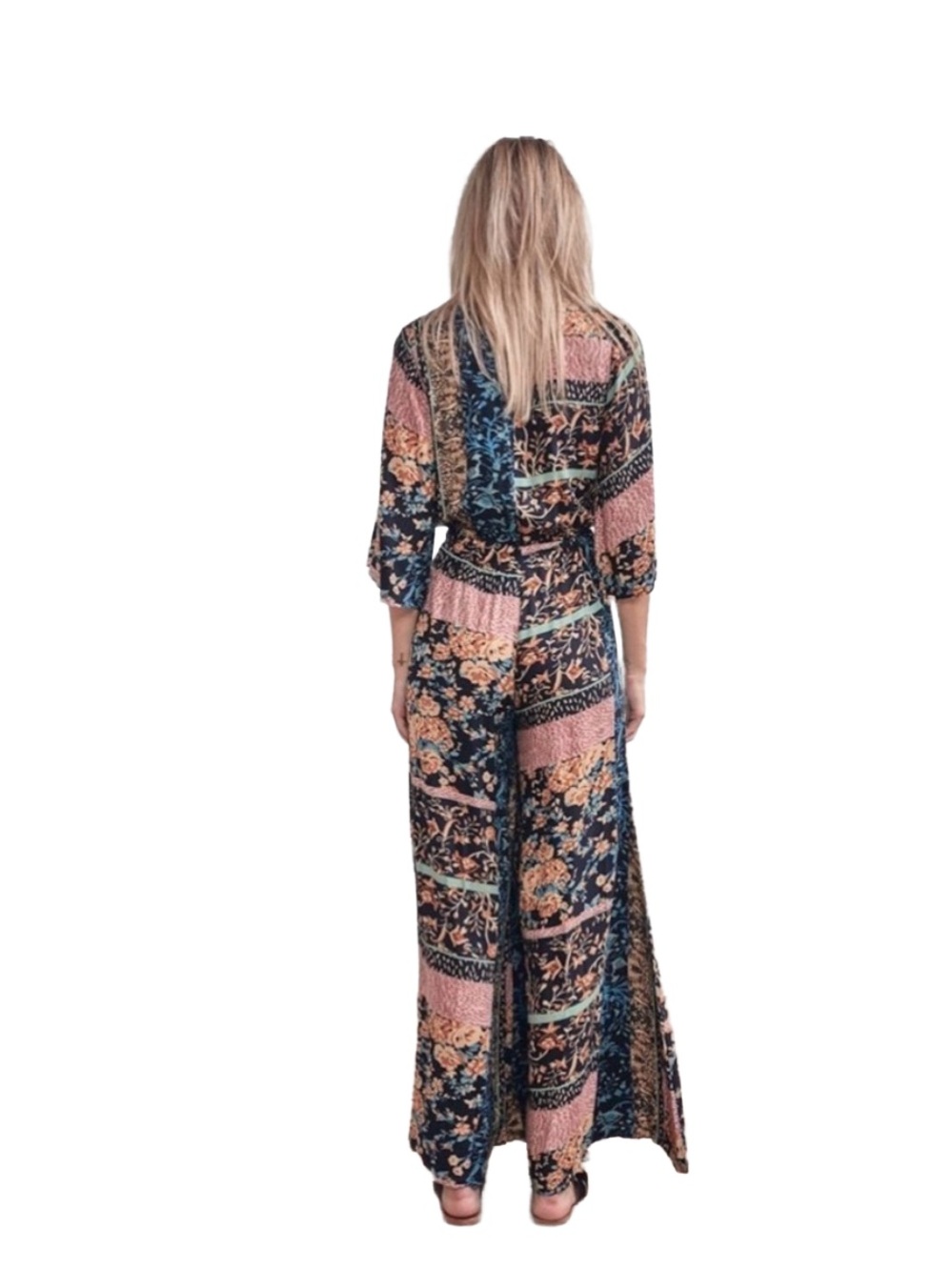 JAASE Floral patterned Long pant and 3/4 sleeve Jumpsuit with v neck and tassels - Picture 4 of 11